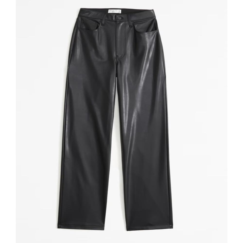 Abercrombie & Fitch the '90s Relaxed High Rise Vegan Leather Pants Black 31/12L‎